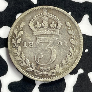 1891 Great Britain 3 Pence Threepence Lot#T9436 Silver!