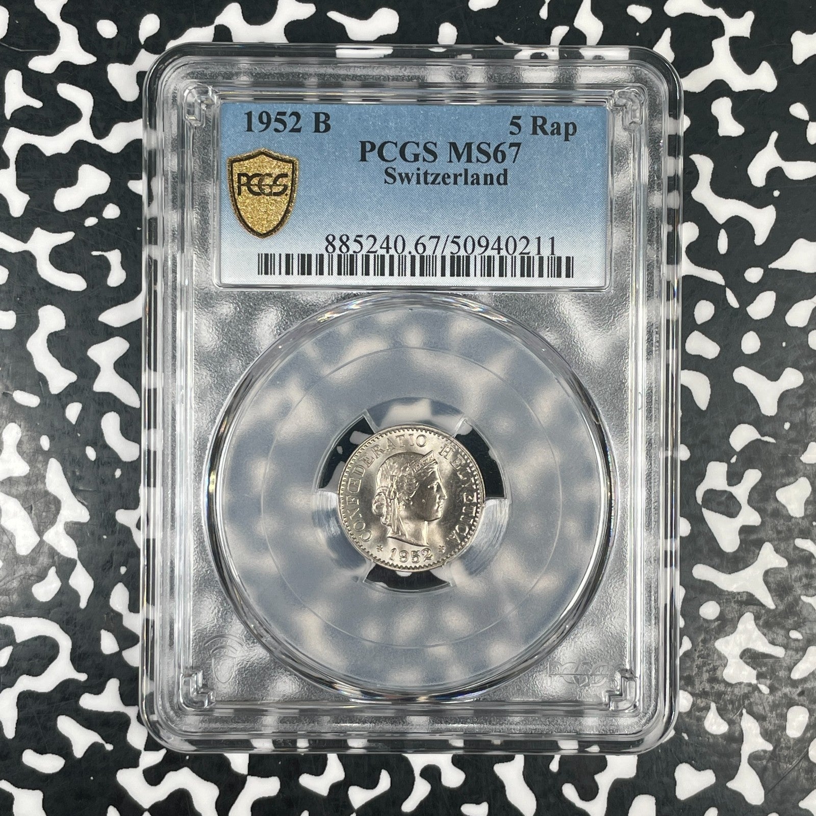 1952-B Switzerland 5 Rappen PCGS MS67 Lot#G4115 Gem BU!