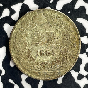 1894-B Switzerland 2 Francs Lot#C1491 Silver!