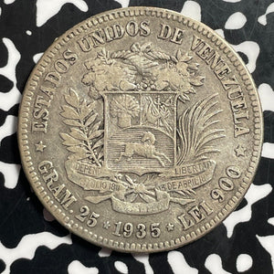 1937 Venezuela 5 Bolivares Lot#T1485 Large Silver Coin!