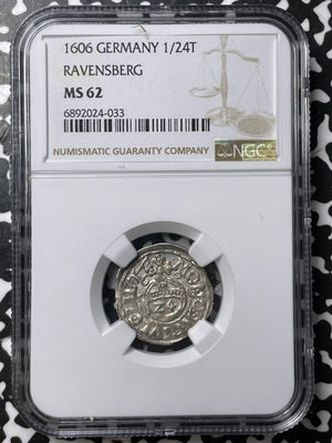 1606 Germany Ravensburg 1/24 Thaler NGC MS62 Lot#G7650 Silver! Solo Top Graded!