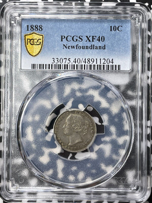 1888 Newfoundland 10 Cents PCGS XF40 Lot#G7283 Silver! Key Date! 30,000 Minted