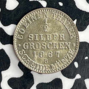 1867-B Germany Prussia 1/2 Groschen Lot#T8098 Silver! High Grade! Beautiful!