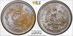 1926-Mo Mexico 2 Centavos PCGS MS63BN Lot#G7711 Beautiful Toning!