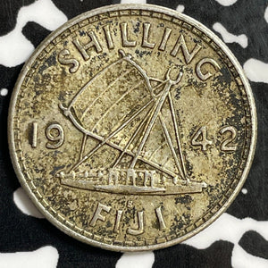 1942-S Fiji 1 Shilling Lot#E4409 Silver!