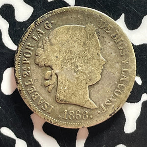 1868 Spanish Philippines 10 Centavos Lot#T4649 Silver!