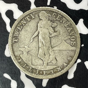 1909-S U.S. Philippines 20 Centavos Lot#T5245 Silver! Better Date