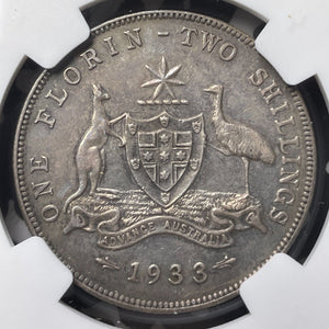 1933 Australia 1 Florin NGC AU50 Lot#G8540 Silver! Key Date!