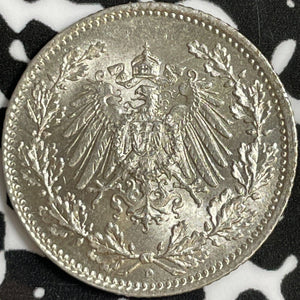 1915-D Germany 1/2 Mark Half Mark Lot#D6994 Silver! High Grade! Beautiful!