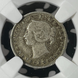1873 Newfoundland 5 Cents NGC F12 Lot#G184 Silver! Very Scarce! Obverse 1