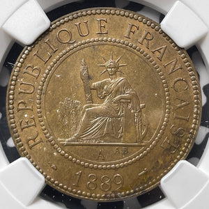 1889-A French Indo-China 1 Centime NGC MS63BN Lot#G8897 Choice UNC!