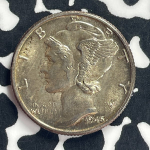 1945 U.S. Mercury Dime Lot#T9258 Silver! High Grade! Beautiful!