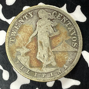 1909-S U.S. Philippines 20 Centavos Lot#T5244 Silver! Better Date