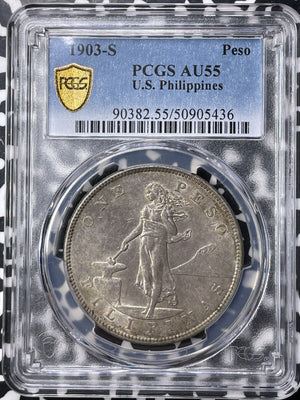 1903-S U.S. Philippines 1 Peso PCGS AU55 Lot#G9371 Silver!