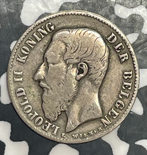 1886 Belgium 50 Centimes Lot#T6372 Silver! KM#27