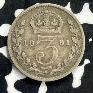 1891 Great Britain 3 Pence Threepence Lot#T9437 Silver!