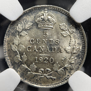 1920 Canada 5 Cents NGC MS64 Lot#G9145 Silver! Choice UNC!