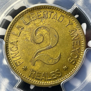 (c.1886) Guatemala 2 Reales Token PCGS MS62 Lot#G9173 Solo Top Graded! Brass