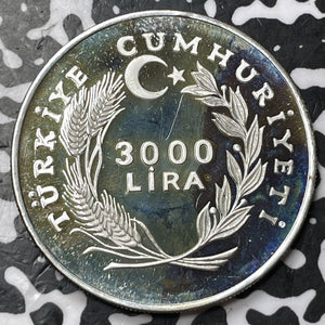 1982 Turkey 3000 Lira Lot#JM7329 Large Silver Coin! Proof! Year Of the Scout