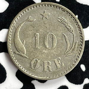 1891 Denmark 10 Ore Lot#T9801 Silver!