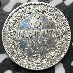 1861 Germany Bremen 6 Grote Lot#JM7275 Silver! Proof! Old Cleaning