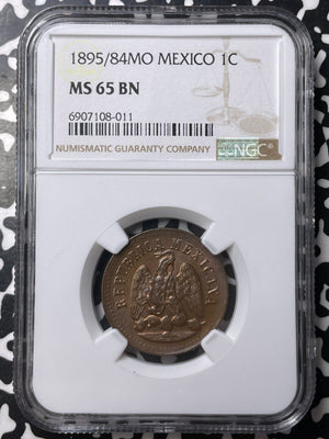 1895/84-Mo Mexico 1 Centavo NGC MS65BN Lot#G9041 Solo Top Graded! Overdate