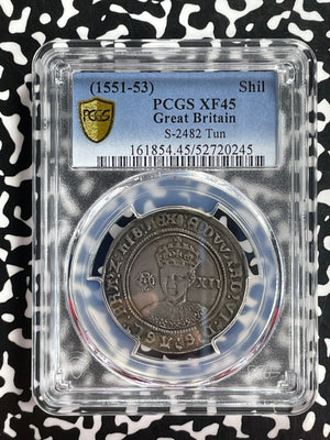 (1551-53) G.B. Edward VI 1 Shilling PCGS XF45 Lot#G943 Silver! S-2482 Tun