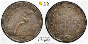 1781 France Paris Philanthropist House Jeton PCGS AU58 Lot#G1028 Silver!