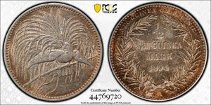 1894-A German New Guinea 1/2 Mark PCGS Cleaned-AU Detail Lot#MK127 Silver!