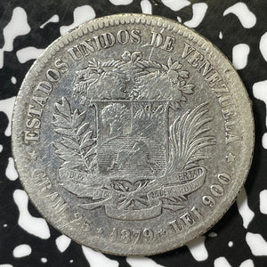 1879 Venezuela 5 Bolivares Lot#E4866 Large Silver Coin! Obverse Scratch