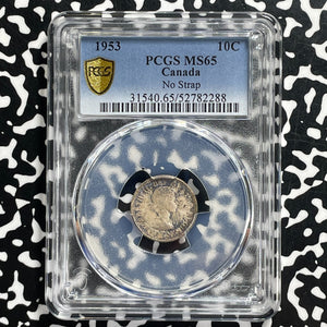 1953 Canada 10 Cents PCGS MS65 Lot#G1035 Silver! Gem BU! No Strap