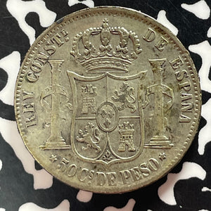 1885 Spanish Philippines 50 Centavos Lot#T4688 Silver!