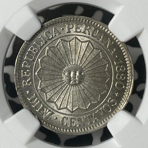 1880 Peru 10 Centavos NGC MS64 Lot#G256 Choice UNC!