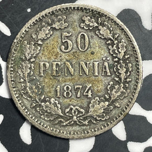 1874 Finland 50 Pennia Lot#E8524 Silver!