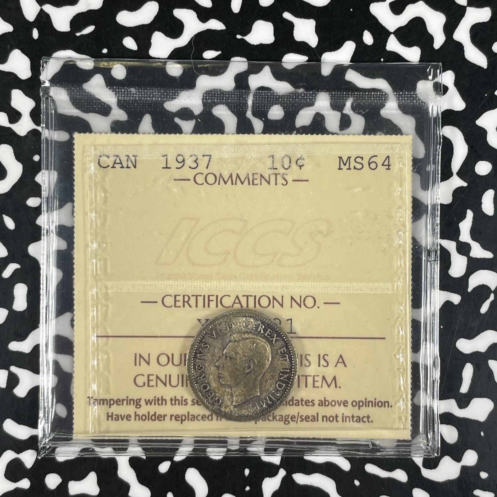 1937 Canada 10 Cents ICCS MS64 Lot#OV1916 Silver! Choice UNC!