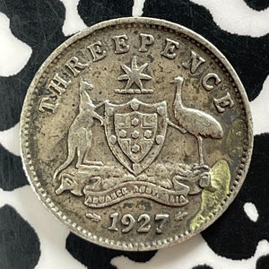 1927 Australia 3 Pence Threepence Lot#T4210 Silver!