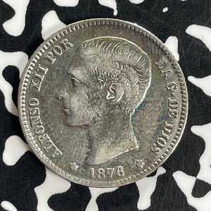1876 Spain 1 Peseta Lot#C1041 Silver!