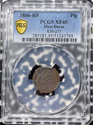 1806-RF Germany Hesse-Darm 1 Pfennig PCGS XF45 Lot#G9343 KM#251