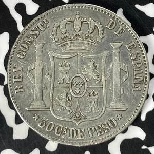 1885/3 Spanish Philippines 50 Centavos Lot#T4679 Silver!