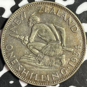 1934 New Zealand 1 Shilling Lot#D8048 Silver! Nice!