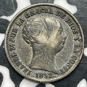 1852 Spain 1 Real Lot#T2228 Silver! Nice! KM#598.1