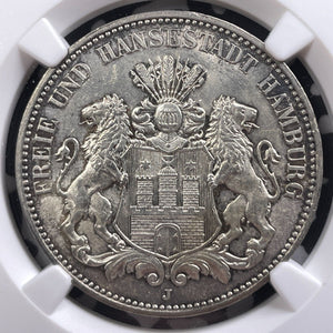 1914-J Germany Hamburg 3 Mark NGC MS63 Lot#G9137 Silver! Choice UNC!