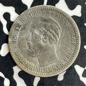 1896 Norway 50 Ore Lot#C0990 Silver!