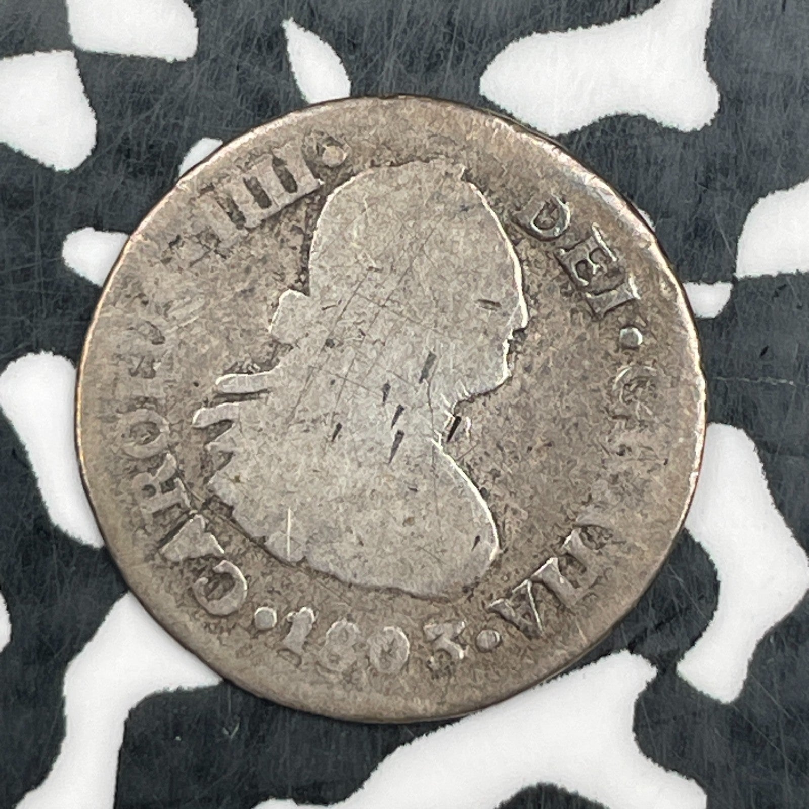 1803-Mo FT Mexico 1/2 Real Half Real Lot#N2727 Silver!