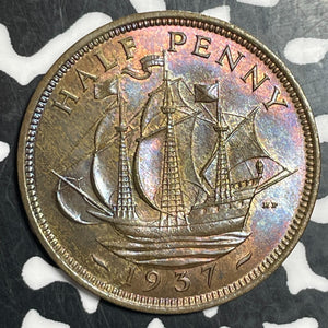1937 Great Britain 1/2 Penny Half Penny Lot#T2847 High Grade! Beautiful!