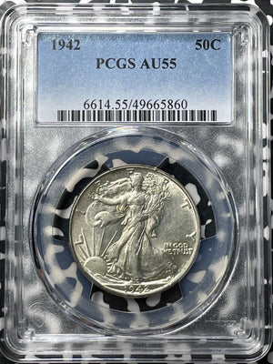 1942 U.S. 50 Cents Walking Liberty Half Dollar PCGS AU55 Lot#G8360 Silver!