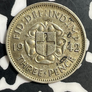 1942 Great Britain 3 Pence Threepence Lot#E7468 Silver!