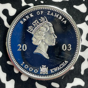 2003 Zambia 100 Kwacha Lot#C1128 Silver! Proof! Elephant, 2000 Minted