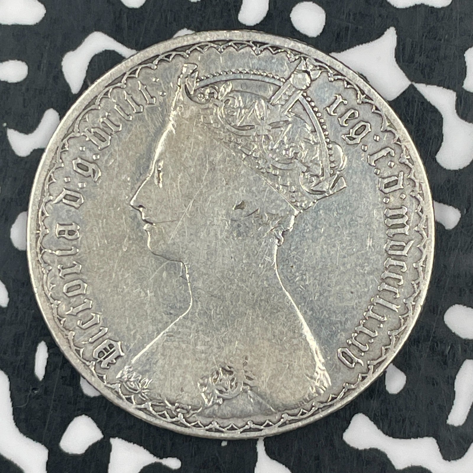 1885 Great Britain Gothic Florin Lot#F7462 Silver! Old Cleaning