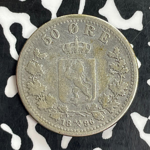 1896 Norway 50 Ore Lot#C0990 Silver!